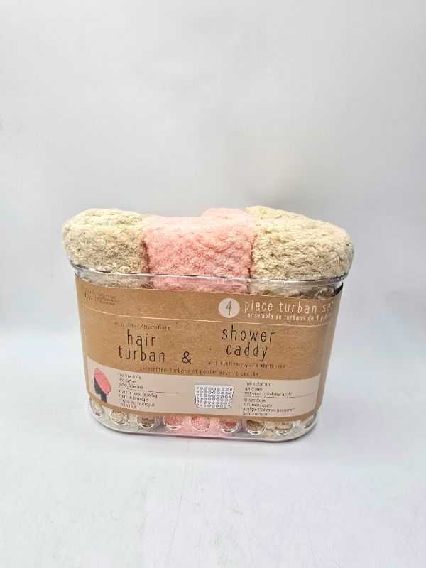 Photo 1 of 4 Piece Peach Turban & Shower Caddy 3 - Turbans - 1 Suction Cup Shower Caddy New