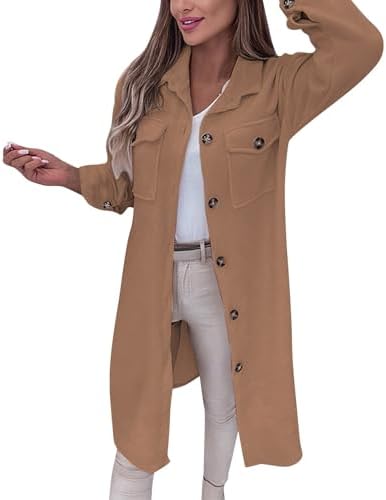 Photo 1 of Zwurew Womens Casual Notched Lapel Collar Single Breasted Mid-Long Peacoat Brown Fall Winter Jacket Trench Coats