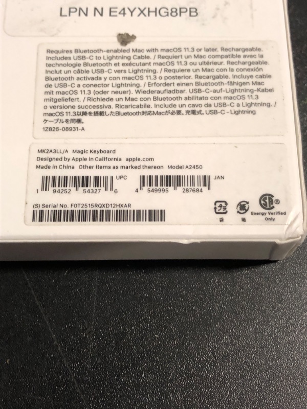 Photo 1 of Apple Magic Keyboard Wireless Bluetooth Rechargeable Works with Mac iPad iPhone US English White