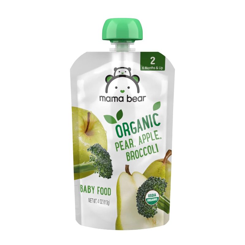 Photo 1 of Amazon Brand - Mama Bear Organic Baby Food, Stage 2, Pear, Apple, Broccoli, 4 ounce (Pack of 12) EXP FEB 27/2025