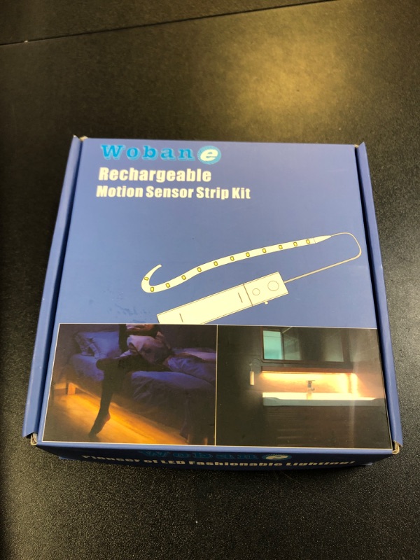 Photo 1 of WOBANE Motion Activated LED Strip Light, Rechargeable Magnetic Battery Box with 6.56ft LED Strip,60 LEDs Homelife Sensor Bar for Wardrobe,Stair,Pantry,Counter,Under Cabinet,Bed,Door,2700K Warmwhite
