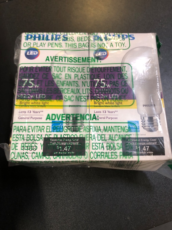 Photo 1 of Philips LED A21 Ultra Definition Frosted Dimmable LED Light Bulbs - Flicker-Free 75w Light Bulbs with EyeComfort Technology - Soft White 2700K Lightbulb - 1100 Lumen - E26 Base - 2 Pack