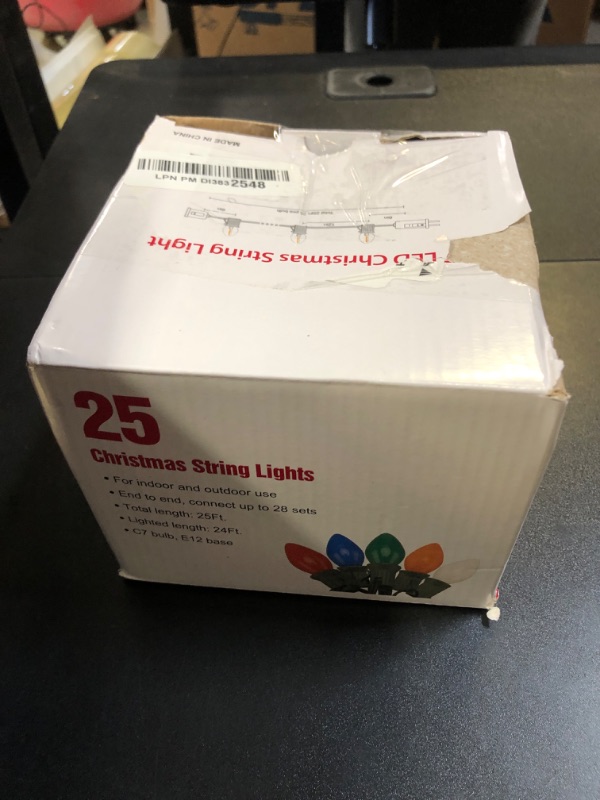 Photo 1 of C7 LED Christmas Lights, 25FT Classic Christmas String Lights with 27 Clear Red and Green C7 LED Bulbs(2 Spare), Hanging Christmas Lights for Outdoor Patio Wedding Party Decor, Green Wire