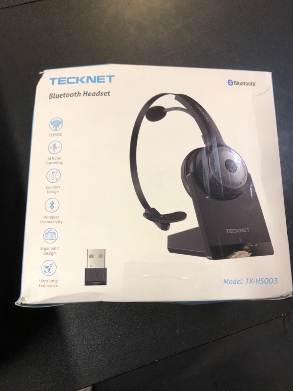 Photo 1 of TECKNET Bluetooth 5.0 Headset with Microphone for PC, USB Wireless Headset with Mic for Work, 40Hrs Worktime AI Noise Cancelling On Ear Bluetooth Headphones with Charging Base for Laptop/Call Center