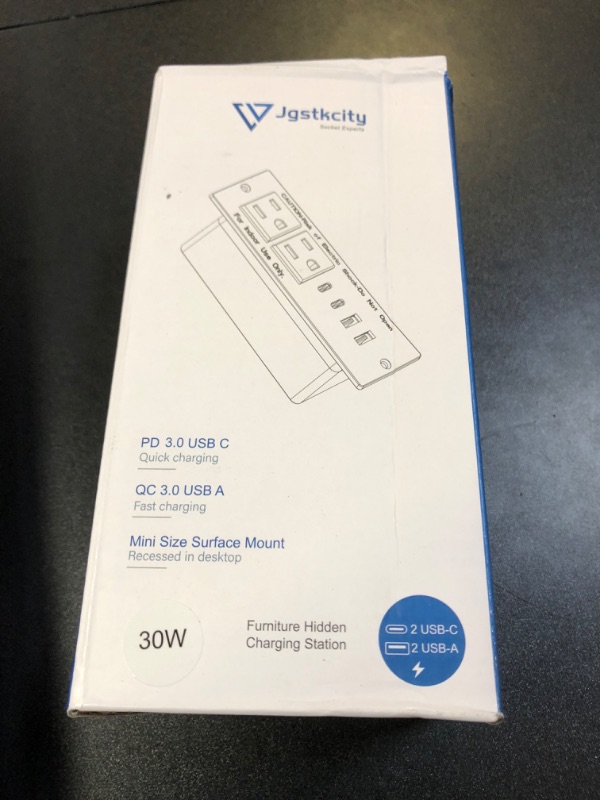 Photo 1 of 30W USB C Recessed Power Strip,Flat Plug Power Strip,2 Outlets 4 USB Ports,Furniture Flush Mount Desk Outlet,Recessed Outlet for Side Table/Sofa Table,10ft Cord(Black)