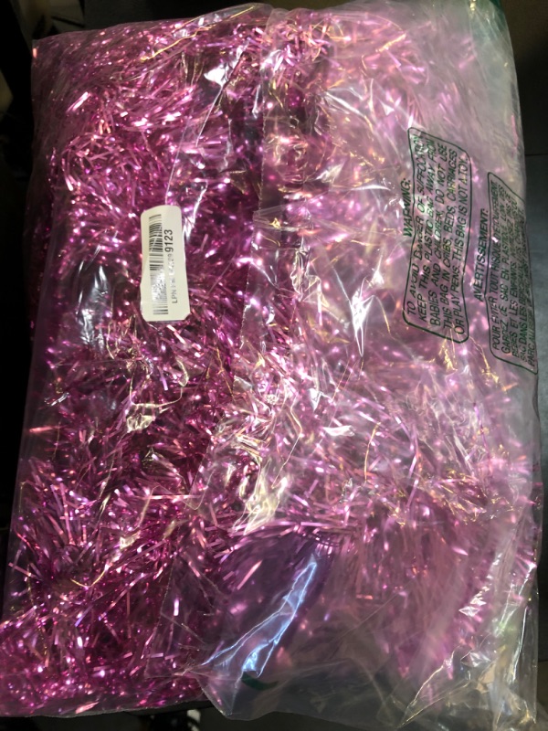 Photo 2 of 100 Feet Pink Tinsel Garland Christmas Foil Tinsel Garland Decoration Metallic Banner Wall Hanging Tinsel Streamers Garland for Christmas Tree Birthday Party Decorations (3.54" x 100', Pink)