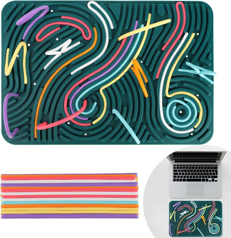 Photo 1 of  Large Sensory Activity Board, 11.6"*7.87" Upgraded Double Sided Silicone Fidget Toy for Calming, Stress, Anxiety, ADHD & Autism, Sensory Toys for Kids 3+ & Adults with Travel Bag & 40 Strings 