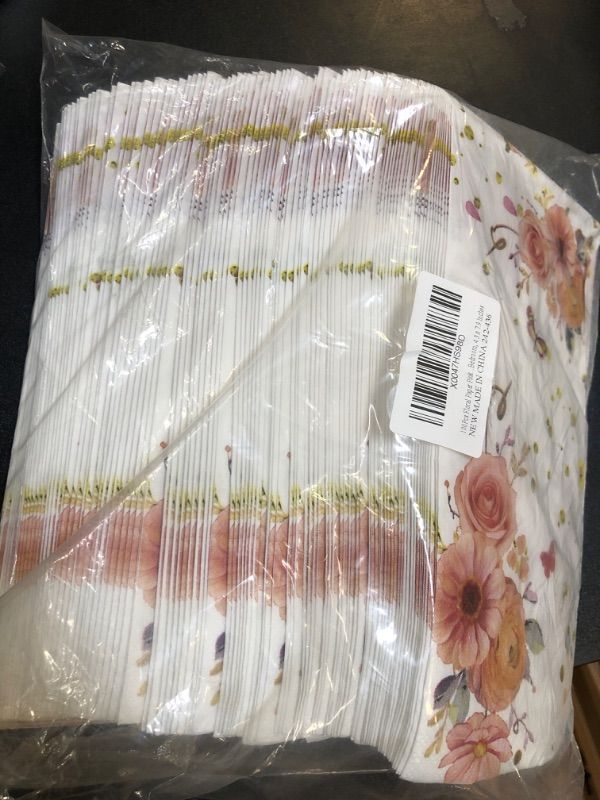 Photo 1 of 100Pcs Floral Paper Pink Napkins, 3Ply Disposable Paper Dinner Napkins, Paper Napkins Decorative for Wedding Bridal Tea Party Birthday Bathroom Bedroom, 4.3 x 7.9 Inches