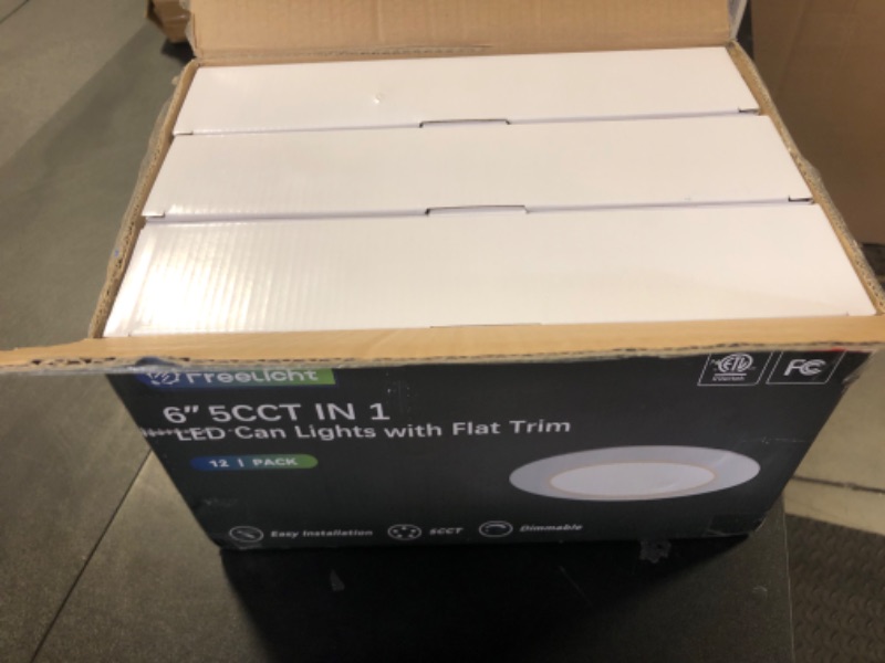 Photo 1 of FREELICHT 12 Pack Retrofit LED Recessed Lighting 6 Inch, Selectable 2700K/3000K/4000K/5000K/6000K, Dimmable Flat LED Can Lights, 10W=110W, 1000LM, IC & Damp Rated, ETL & FCC Certified