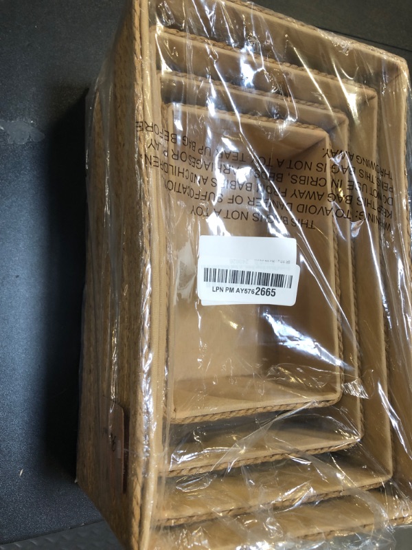 Photo 1 of PROLAND Recycled Wicker Storage Basket, Paper Rope Storage Baskets for Organizing Container Bins for Shelves Cupboards Drawer, Small Woven Basket Set of 4