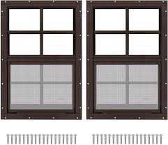 Photo 4 of 2 Pack Shed Window, 14" W x 21" H Flush Mount Window with Tempered Glass for Sheds, Chicken Coops, Garage and Playhouse (Brown)