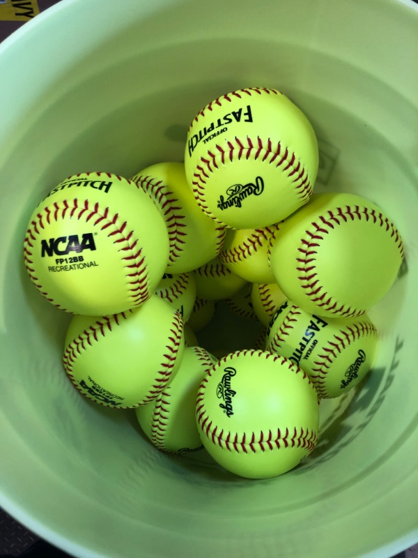 Photo 4 of Rawlings | NC12BB Fastpitch Softballs & Bucket | 12" | 18 Count