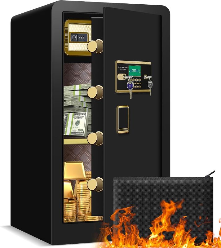 Photo 1 of 5.0 Cu ft Extra Large Safes for Home Use Fire and Water Proof, Anti-Theft Fire Proof Safe With Fireproof Document Bag, Separate Lock Box and Led Light (27.56"*16.93"*14.17")
