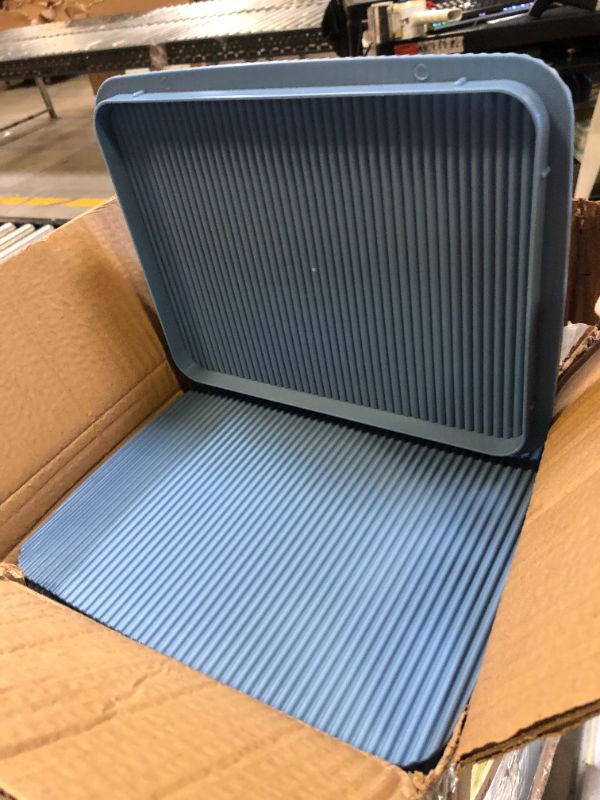 Photo 1 of Glad Storage Baskets with Lids - Set of 6 Stackable Plastic Boxes with Handles - Decorative Shelf Organizer Bins for Bathroom and Closet, Blue, 1 Gallon