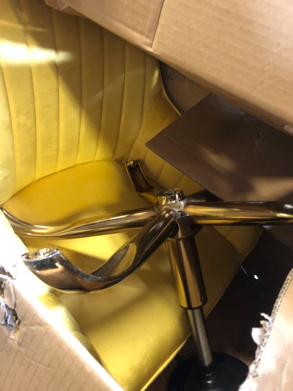 Photo 2 of SPOFLYINN 360° Dark Velvet Swivel Chair with High Back, Comfortable Wide Backrest with Humanized Armrest,Adjustable Working Chair with Golden Color Base Yellow