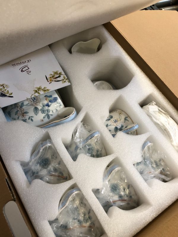 Photo 1 of LE POTOCIO Bone China Tea Set, Porcelain Tea Sets for Adults, Blue and White Bone China Tea Cup Set for 6, Vintage Tea Sets for Women Tea Party