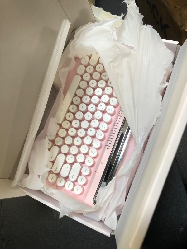 Photo 1 of YUNZII B303 Wireless Keyboard, Retro Bluetooth Aesthetic Typewriter Style Keyboard with Integrated Stand for Multi-Device (B303, Baby Pink)