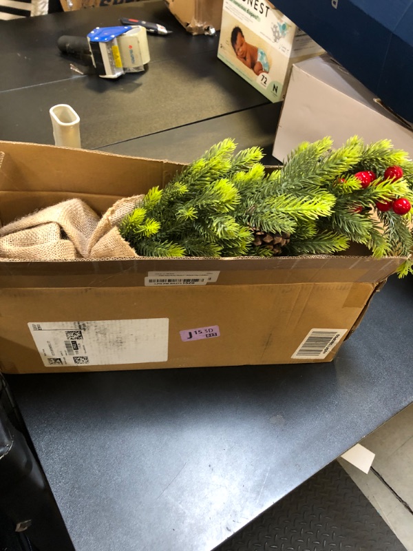 Photo 1 of Juegoal 2 Pack Artificial Mini Christmas Trees, 24 Inch Lighted Tabletop Xmas Pine Tree with Lights, Small Light Up Battery Operated Spruce Tree with Burlap Base for Holiday Winter Home Party Decor