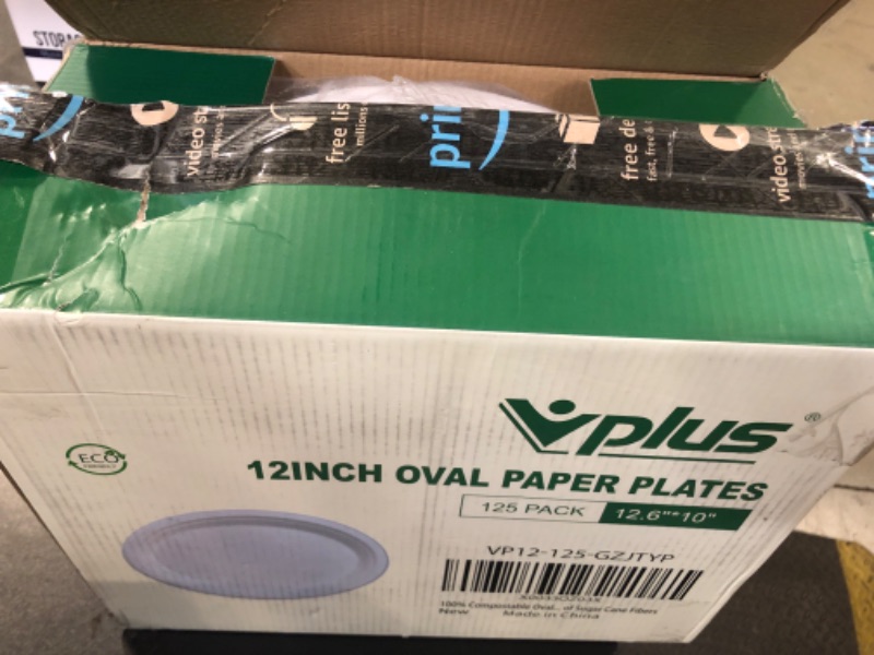 Photo 1 of Vplus 100% Compostable Oval Paper Plates 12 inch 125 Pack Super Strong Disposable Paper Plates Bagasse Natural Biodegradable Eco-Friendly Sugarcane Plates for BBQ, Party, Dinner, and Picnic