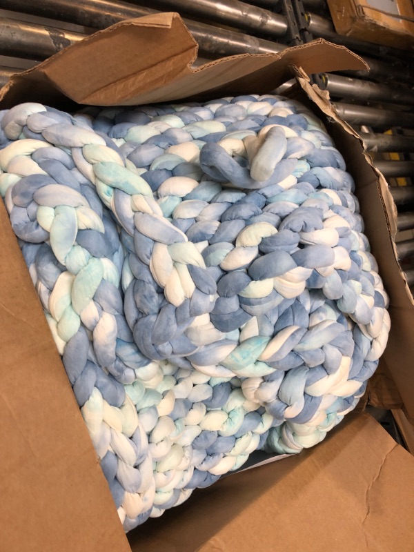 Photo 2 of YnM Weighted Blanket, Handmade Chunky Knitted Design, Soft and Cozy, Temperature Regulating and Breathable, Machine Washable Throw for Sleep or Home Decor (Light Blue Tie-Dyed, 50x60 Inch, 10lbs)