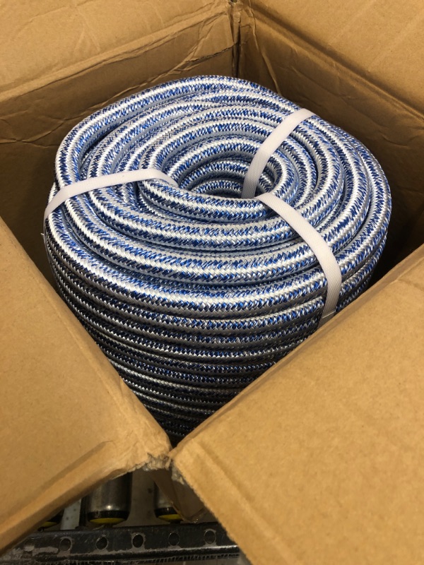 Photo 1 of waltyotur 3/4 in x 150FT Arborist Bull Rope, 24 Strand Tree Rope, High Strength Polyester Rope for Garden, Boat, Swing (Blue and White)