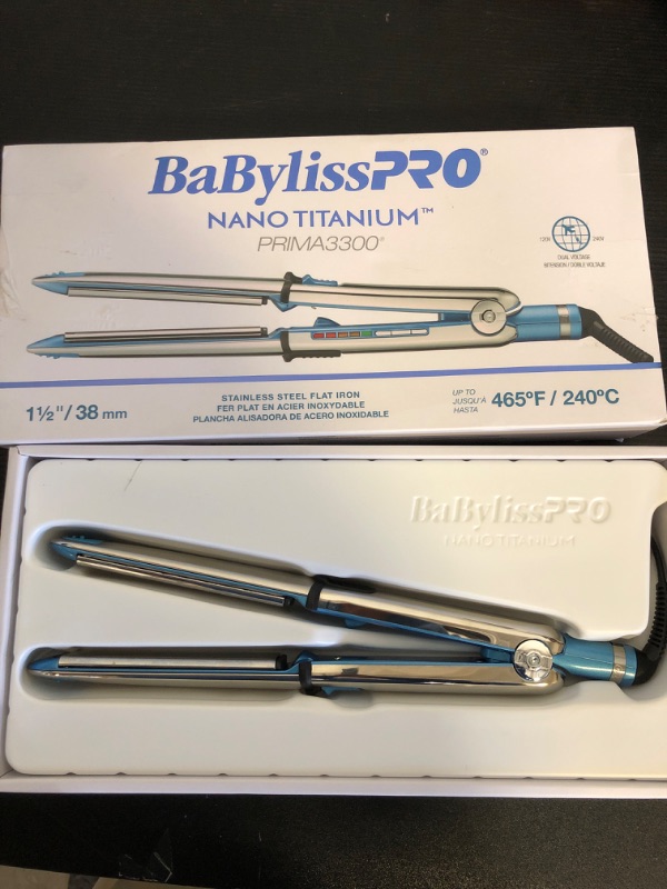 Photo 2 of BaBylissPRO Nano Titanium 1 1/2" Prima Stainless Steel Ionic Hair Straightener, Curl and Straighten Hair with one professional tool