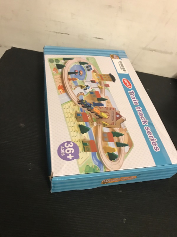 Photo 1 of HERQUEEN Wooden Train Set with Magnetic Trains and Premium Wood Tracks, 54pcs Wooden Magnetic Train Track Set for 3+ Toddlers Boys Girls, Double-Side Wooden Tracks Work with Major Brands Track