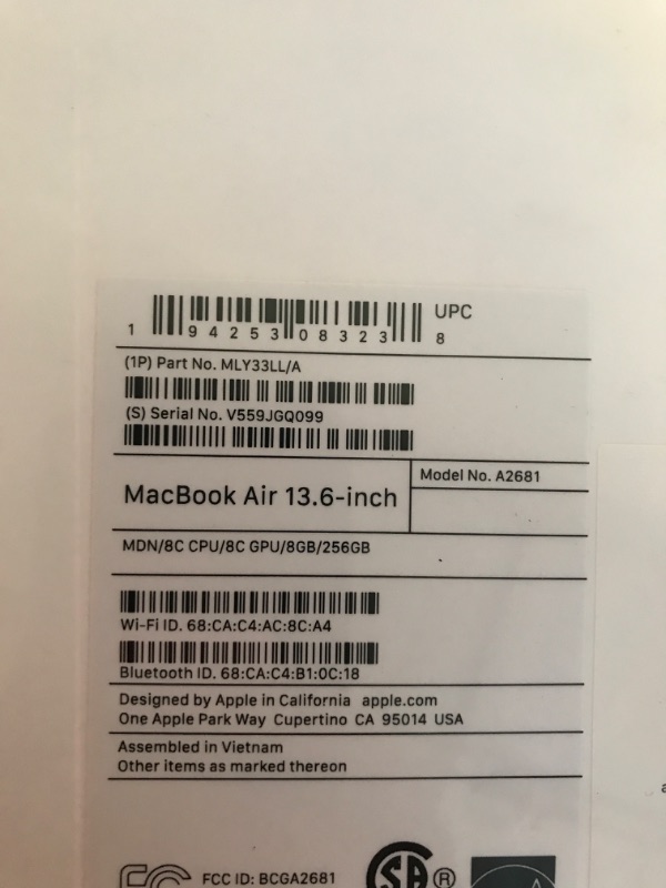 Photo 4 of Apple 2022 MacBook Air Laptop with M2 chip: Built for Apple Intelligence, 13.6-inch Liquid Retina Display, 8GB RAM, 256GB SSD Storage, Backlit Keyboard, 1080p FaceTime HD Camera; Midnight***