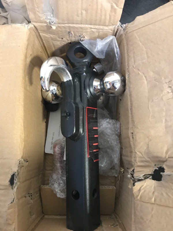 Photo 1 of TYT Tri Ball Hitch Trailer Mount with Locks,Tow Hook & Clevis Shackle, Fits 2 inch Hitch Receiver with 2-5/16",2",1-7/8" Hitch Ball, Black