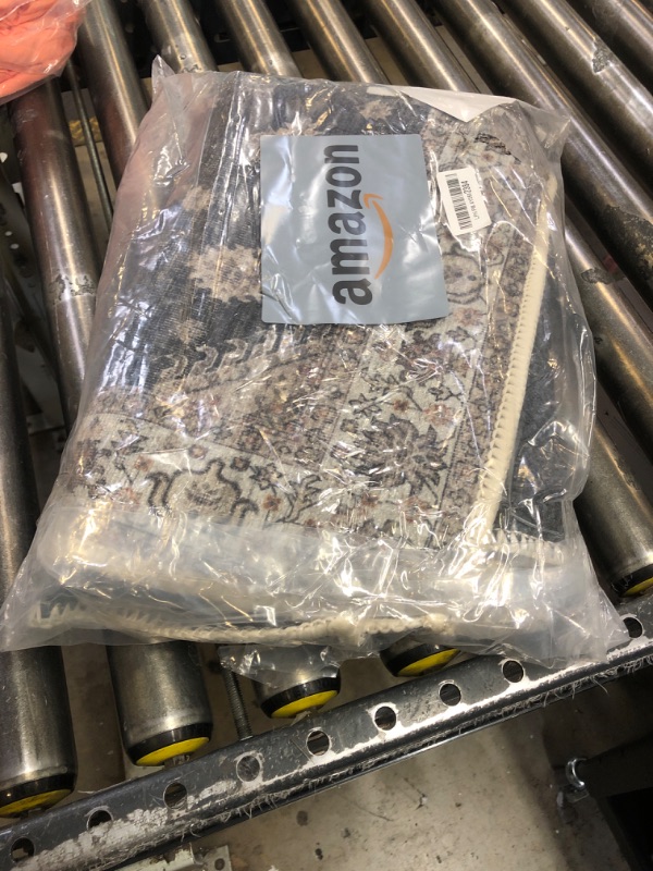 Photo 1 of Adiva Rugs Machine Washable 2'6x6'6 Area Rug with Non Slip Backing for Living Room, Bedroom, Bathroom, Kitchen, Printed Vintage Home Decor, Floor Decoration Carpet Mat (Black, 2'6" x 6'6")