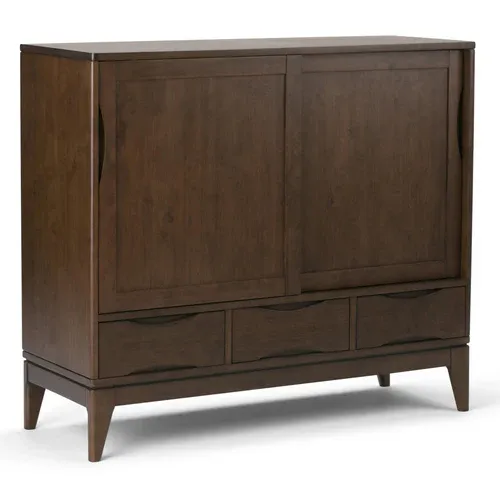 Photo 1 of SIMPLIHOME Harper Solid Hardwood 48 Inch Wide Mid Century Modern Medium Storage Cabinet in Teak Brown, for The Living Room, Entryway and Family Room