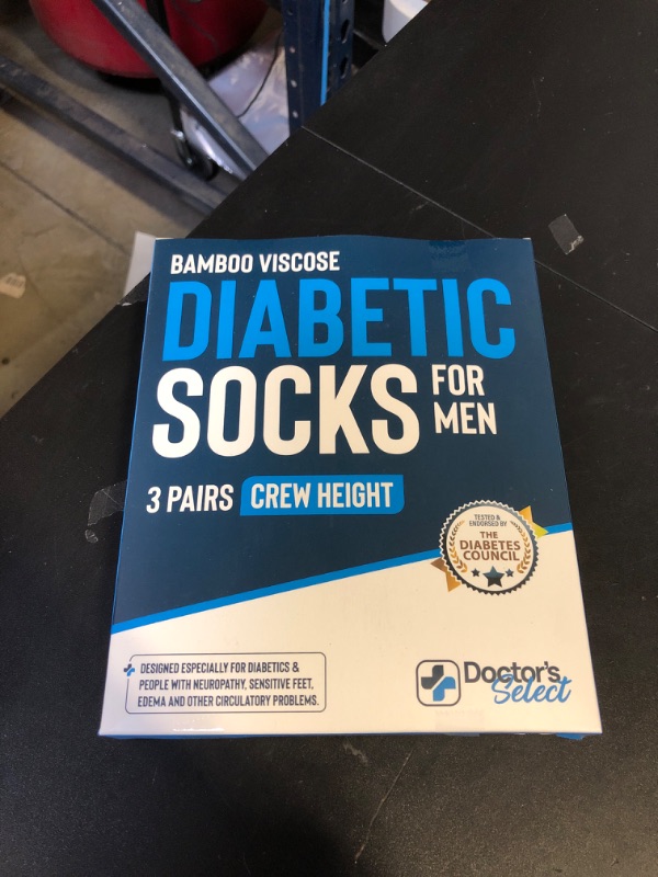 Photo 2 of Doctor's Select Bamboo Viscose Diabetic Socks for Men - 3 Pairs Crew Mens Diabetic Socks | Navy, Tan, Grey | Moisture Wicking Diabetic Neuropathy Socks for Men | Diabetic Socks for Men 9-12