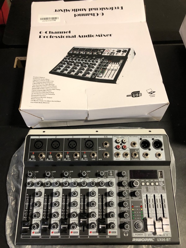 Photo 1 of 6 Channel Audio Interface Sound Board Mixing Console 16-Bit DSP DJ Mixer Audio Reverb Effect +48V Phantom Bluetooth Studio Audio Mixer For Karaoke Studio Streaming Recording