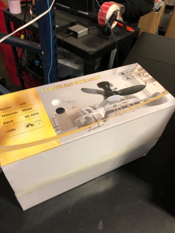 Photo 1 of Surtime Low Profile Flush Mount Ceiling Fans with Lights and Remote&APP,34in White Modern Ceiling Fans for Outdoor Patio,Small Room,Bedroom,6 Speeds Reversible,3 Colors Lights Dimmable