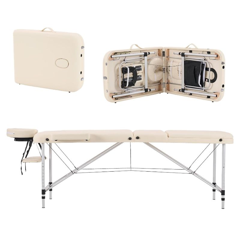 Photo 1 of YOUNIKE Portable Massage Table Professional Aluminum Alloy 3 Folding with Backrest Lightweight Height Adjustable Lash Bed Facial Spa Beauty Salon Tattoo Home Fully Accessories White
