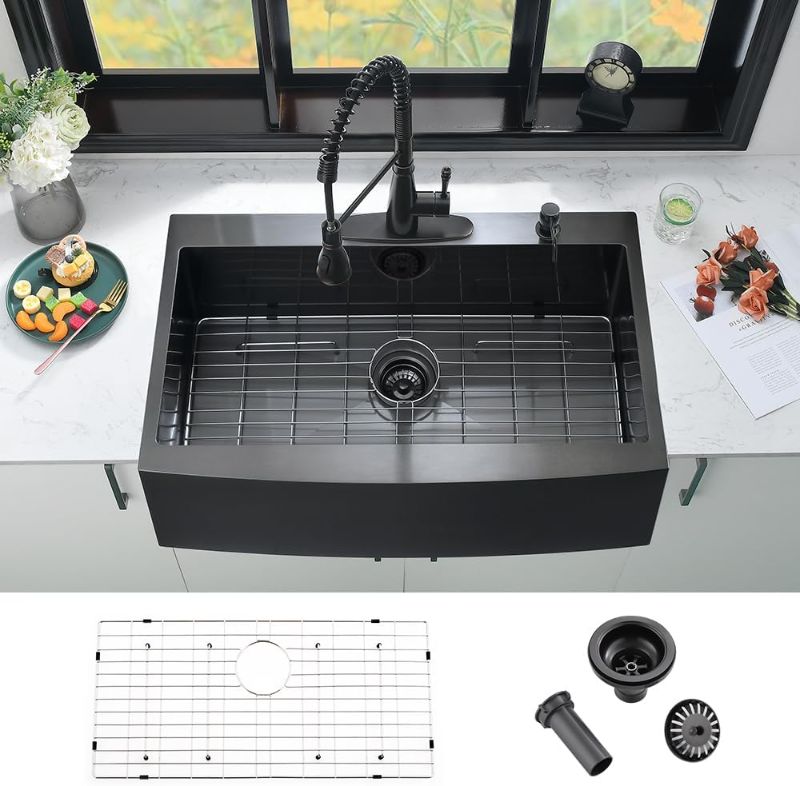 Photo 1 of 33 Inch Drop In Farmhouse Sink Black-iAnomla 33x22 Drop In Farmhouse Sink Matte Black Stainless Steel Apron Front Farmhouse Kitchen Sink 16 Gauge Deep Single Bowl Kitchen Farm Sink with Accessories