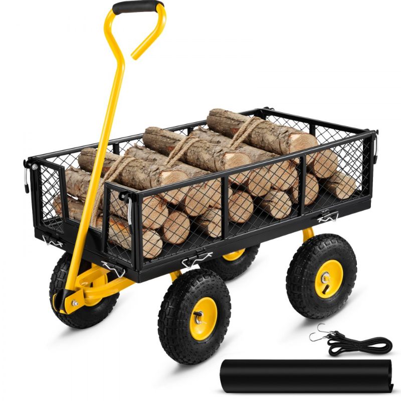 Photo 1 of VEVOR Steel Garden Cart, Heavy Duty 900 lbs Capacity, with Removable Mesh Sides to Convert into Flatbed, Utility Metal Wagon with 180° Rotating Handle and 10 in Tires, Perfect for Garden, Farm, Yard
