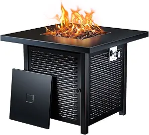 Photo 1 of Ciays Propane Fire Pits Table 32 Inch Outdoor Gas Fire Pit, 50,000 BTU Steel Fire Table with Lid and Lava Rock, Add Warmth and Ambience to Gatherings and Parties on Patio Deck Garden Backyard,Black
