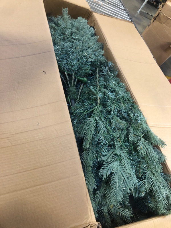 Photo 2 of 9 FT Prelit Artificial Skinny Christmas Tree,Blue Spruce Slim Pencil Xmas Tree with 2470 PE&PVC Mixed Branch Tips and 650 UL Listed Clear Lights,Hinged Pine Tree with Metal Stand for Home Office Décor