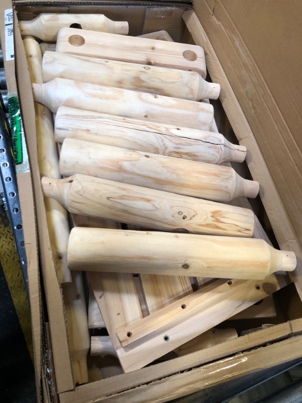 Photo 1 of Kdgarden Outdoor Wooden Curved Backless Porch Bench Rustic Style Cedar/Fir Wood Log Fire Pit Bench for Patio Garden Deck and Backyard, 40"-55" W×14" D×16.5" H, Natural Finish