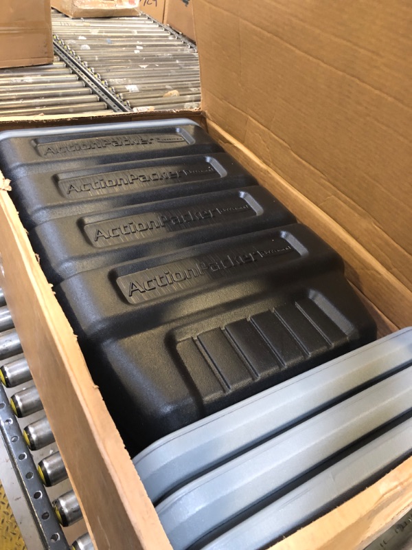 Photo 1 of Rubbermaid ActionPacker 35 Gal Wheeled Lockable Storage Bin with Lid, Heavy-Duty Water Repellent Industrial Container with Built-In Durable Wheels, Great Tool Organizer, Truck Bed Storage, and More 35 Gal Wheeled - 1 Pack Bin