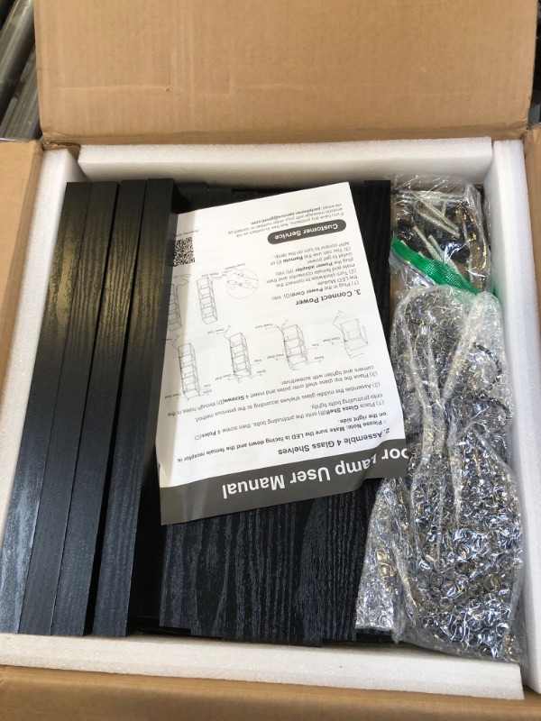 Photo 1 of PARTPHONER Floor Lamp Glass Display Shelf with Remote/APP Control, Dimmable LED Floor Lamp with Shelves, Open Display Cabinet, Color Temp Control (2700K-6000K), Black