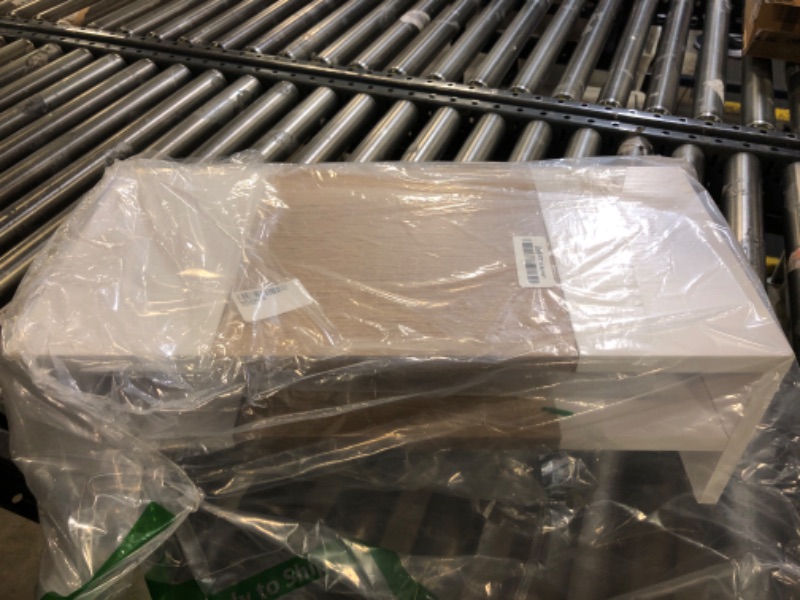 Photo 1 of TEAMIX 2 Tiers Desktop Monitor Stand Riser 20 Inch Printer Stand with Storage Small TV Riser Laptop Wooden Desk Organizer Shelf Bookshelf Maple (White+Maple, 2 Tiers)