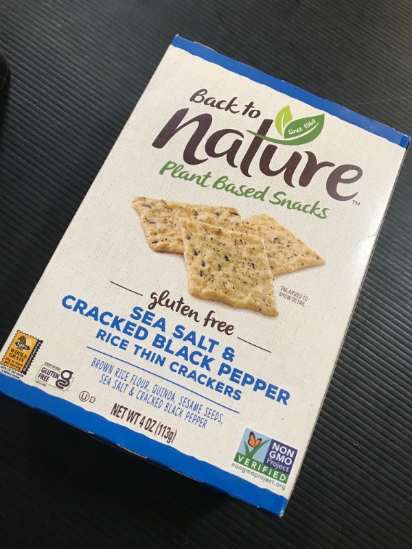 Photo 2 of EX. 12/21/2024----Back to Nature Gluten Free Crackers, Sea Salt & Cracked Black Pepper Rice Thins - Dairy Free, Non-GMO, Made with Whole Grain Brown Rice Flour, Delicious & Quality Snacks, 4 Ounce? Sea Salt & Cracked Black Pepper 4 Ounce (Pack of 1)