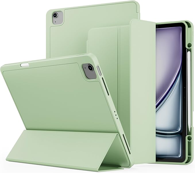 Photo 1 of iPad Air 13 inch Case M2 2024, iPad Pro 12.9 Case (6th/5th Gen 2022/2021), Trifold Stand Smart Cover Auto Wake with Pencil Holder Soft TPU Back, Matcha Green