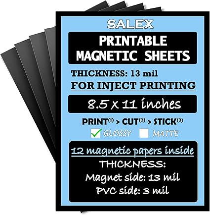 Photo 1 of Printable Magnetic Sheets 8.5" x 11" for Inkjet Printers, Stickers, 12 Pack - Blank Glossy Magnet Sheet Non Adhesive for DIY, Crafts, Photo Printing, Fridge Images