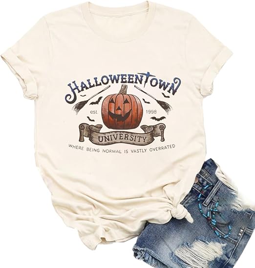 Photo 1 of Ykomow Halloween Pumpkin Shirt Womens Funny Halloweentown University Graphic Tees SIZE L