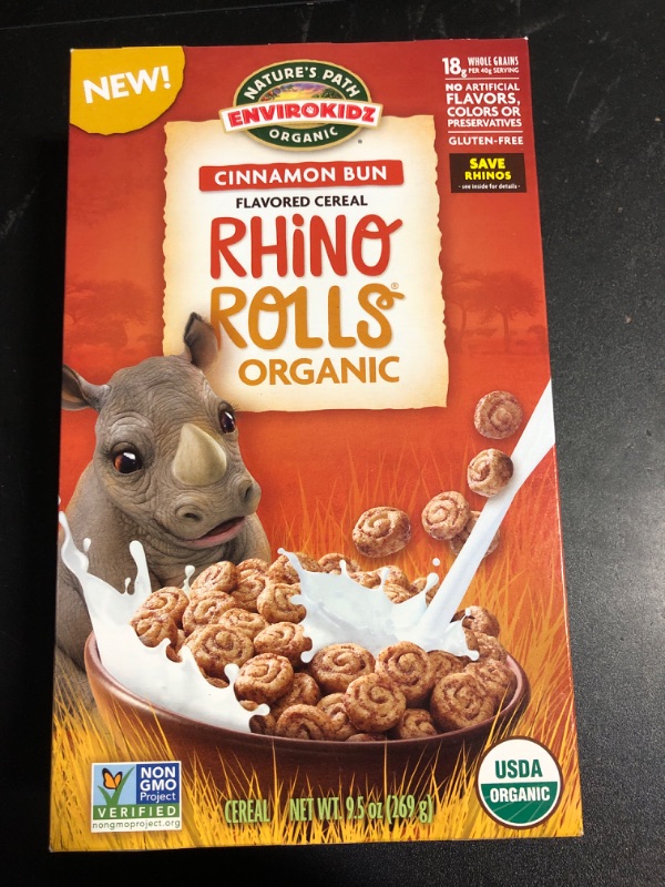 Photo 2 of EnviroKidz Rhino Rolls Organic Cinnamon Bun Cereal,9.5 Ounce,Gluten Free,Non-GMO,EnviroKidz by Nature's Path EXP DEC 20/2024