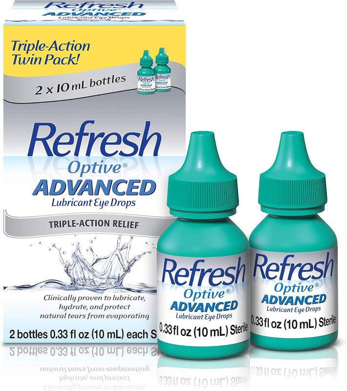 Photo 1 of Refresh Optive Advanced Eye Drops, 0.33 Fl Oz (Twin Pack) EXP AUG 2026