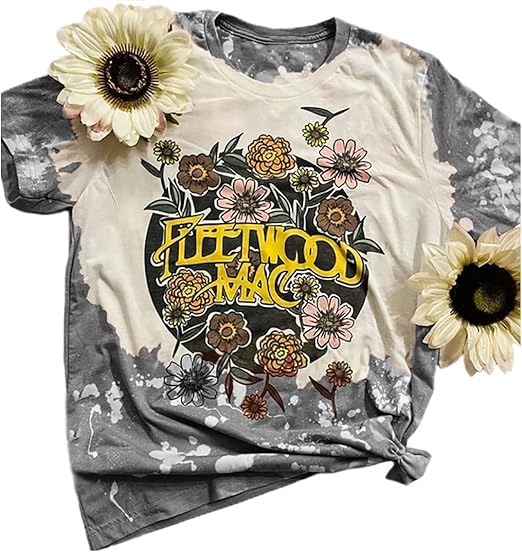 Photo 1 of Vintage Bleached Rock Band T-Shirt Women Retro Graphic Rock Music Tees Summer Cute Short Sleeve Concert Shirt Tops size XL